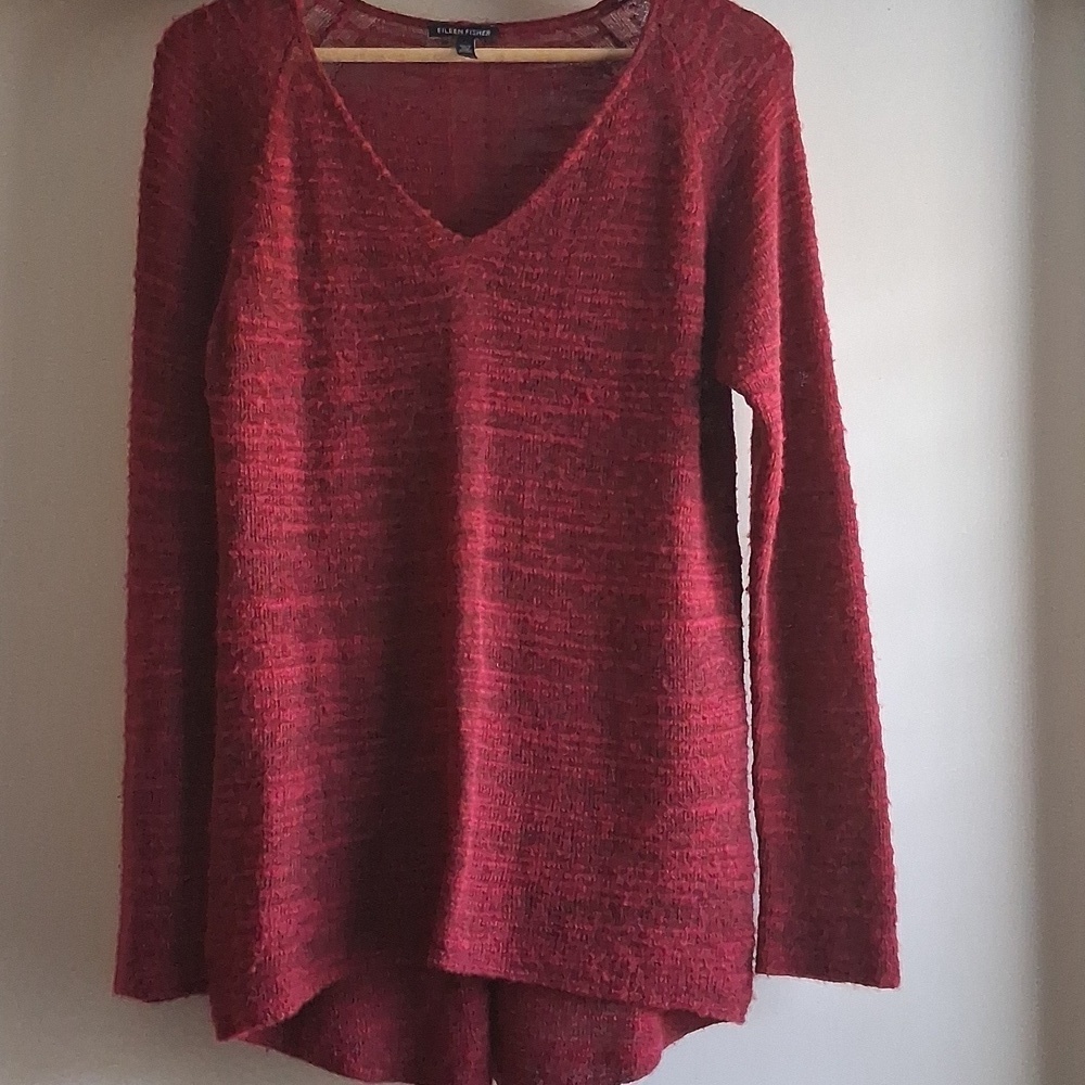 Eileen Fisher Alpaca Wool Blend Raspberry V Neck Sweater Medium